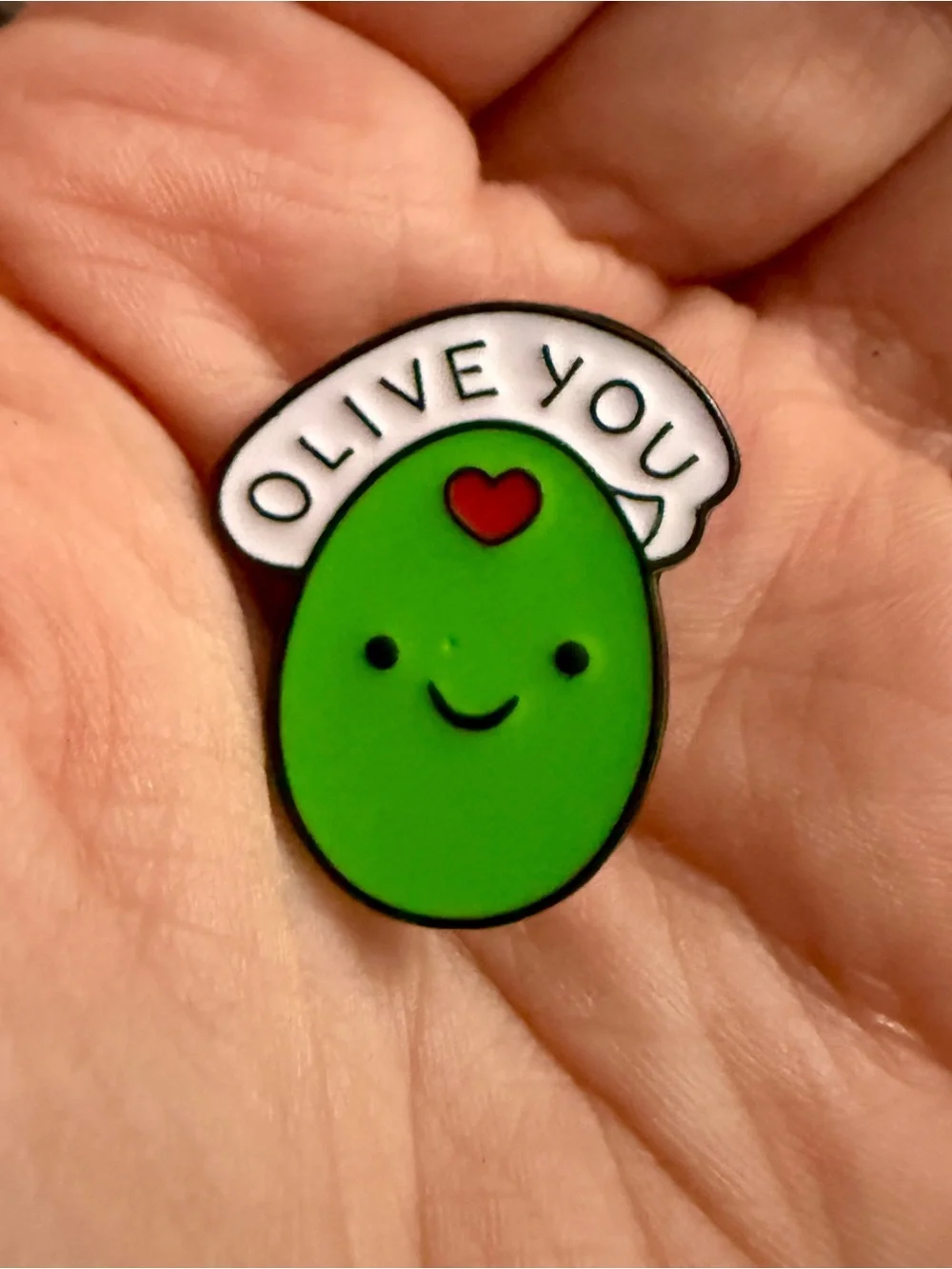 New OLIVE YOU I Love You Enamel PIN funny cute green badge brooch pinback